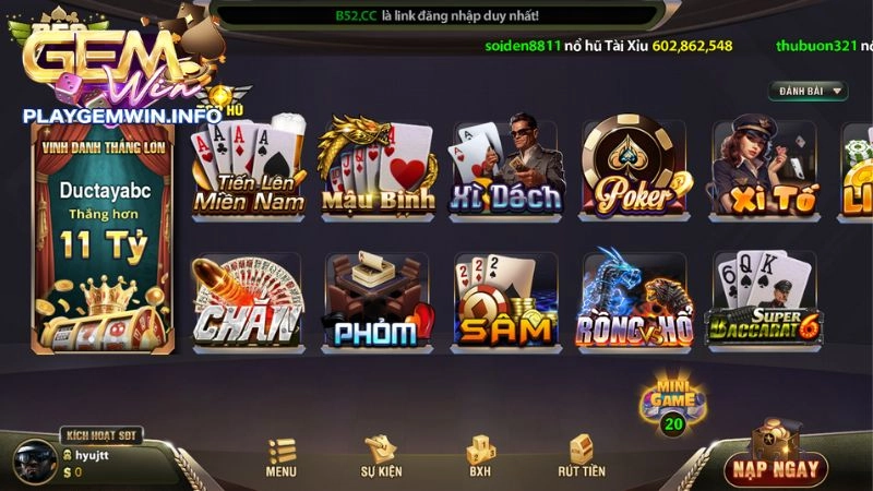Đa dạng game bài trực tuyến tại nhà cái B52 Club