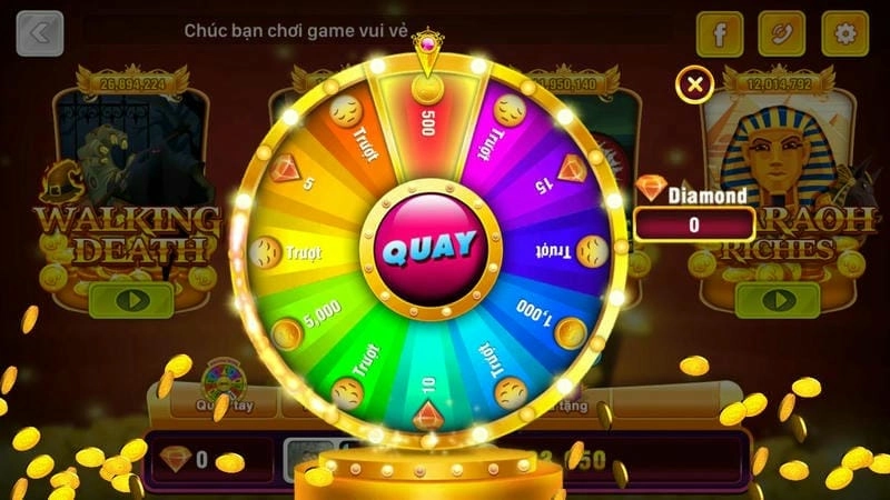  Hình ảnh vòng quay game nổ hũ đổi thưởng đầy màu sắc thu hút người chơi.