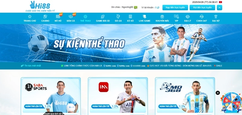Hi88 - Giao diện thể thao gọn nhẹ, cược bóng đá, eSports cực mượt
