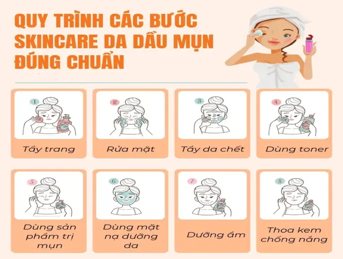 Quy trình chăm sóc da mụn hàng ngày hiệu quả cho da