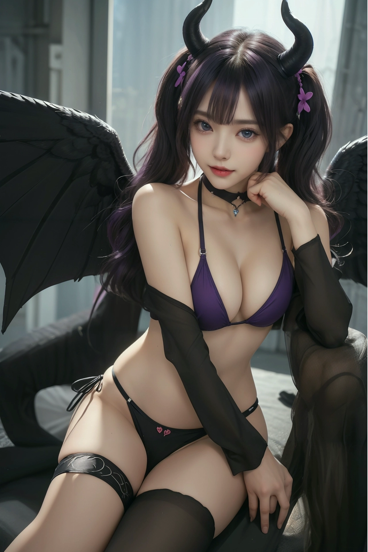 AI Girl với đôi sừng và trang phục gợi cảm