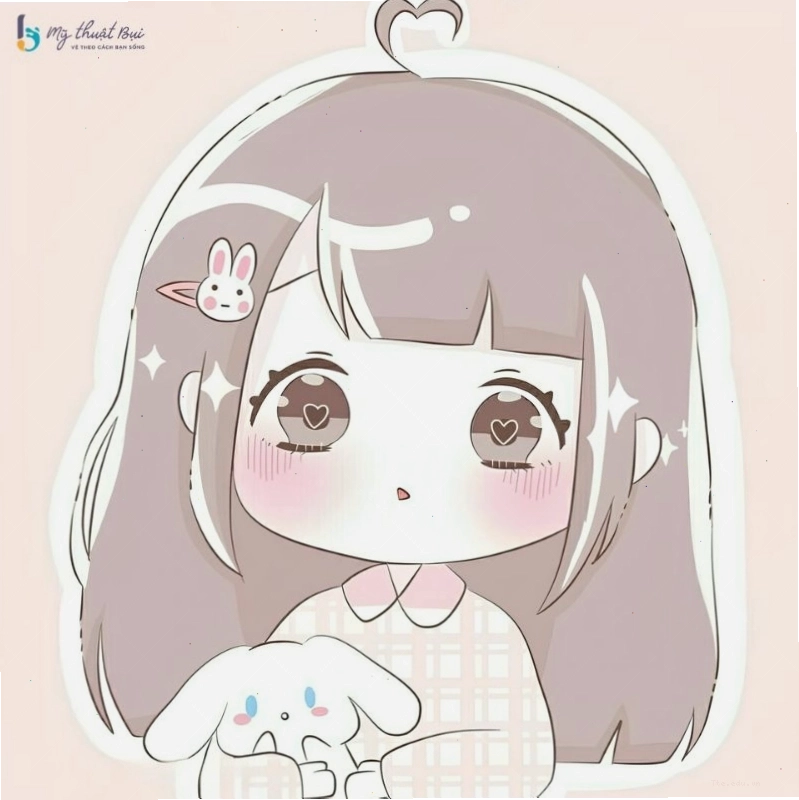 Avatar anime chibi nữ với mái tóc ngắn cá tính và trang phục hiện đại