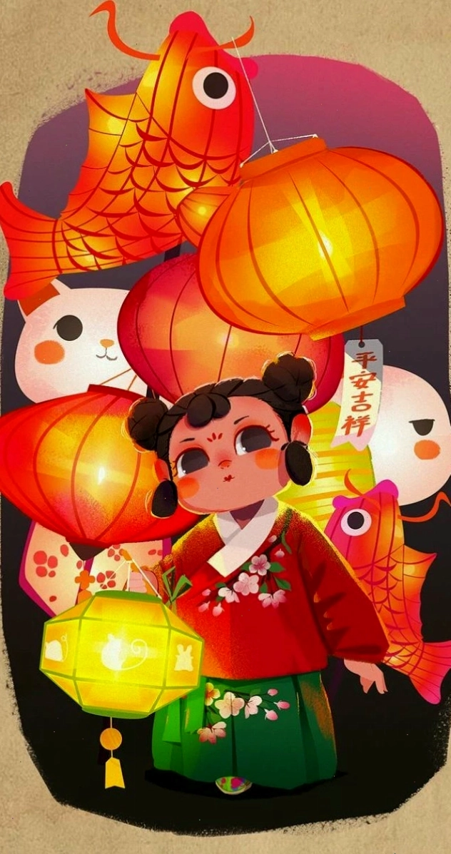 Avatar Tết Anime dễ thương với đèn lồng
