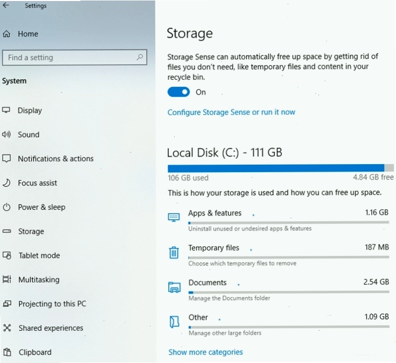 Bật tính năng Storage Sense để tự động dọn dẹp máy tính
