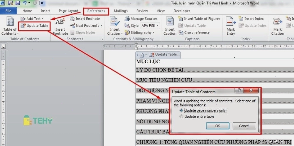 Các lưu ý khi tạo mục lục tự động trong Word