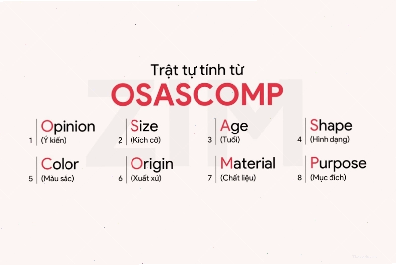 Các tính từ chỉ kích cỡ trong quy tắc OSASCOMP