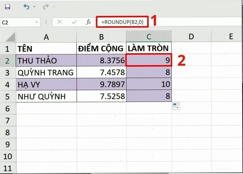 Cách dùng hàm ROUNDUP làm tròn số trong Excel