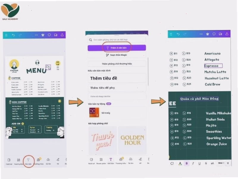 Cách thêm chữ vào menu đồ uống bằng Canva