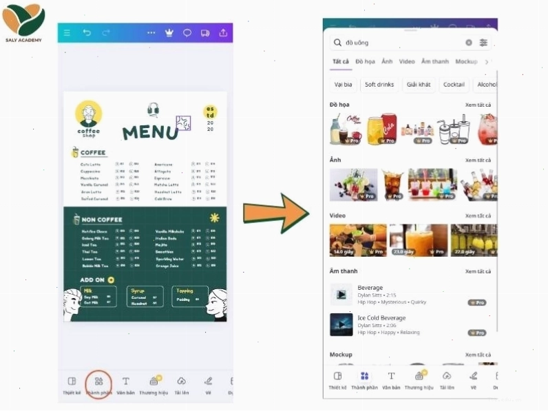 Cách thêm thành phần trang trí menu