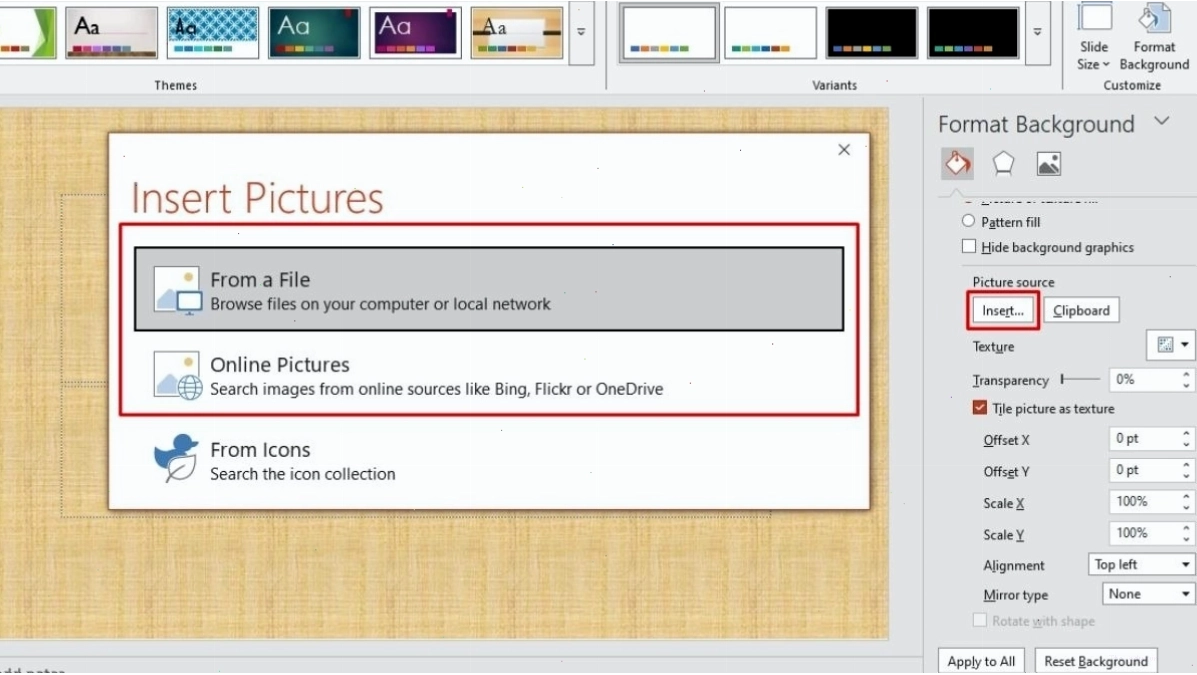 Chèn hình ảnh làm nền cho slide PowerPoint