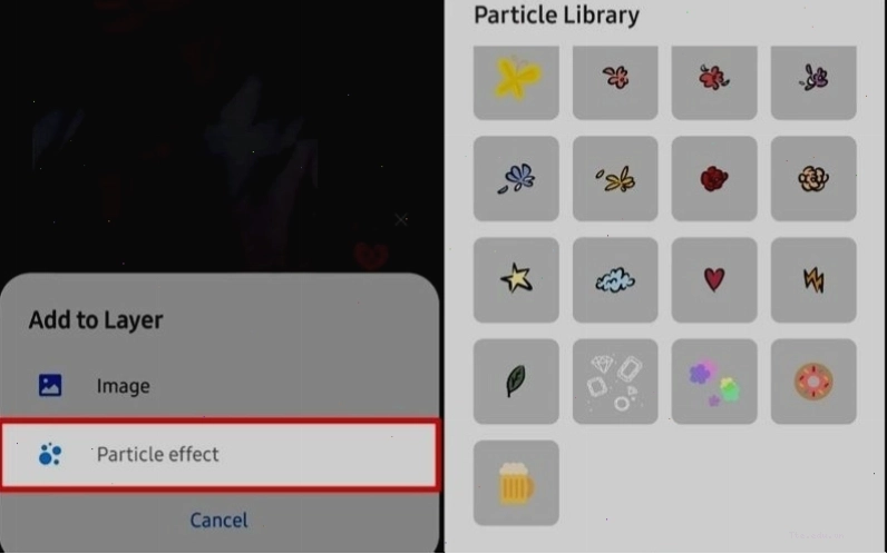 Chọn hiệu ứng Particle effect cho hình nền động