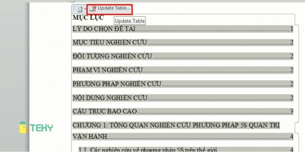 Chọn mẫu Automatic Table để chèn mục lục tự động trong Word
