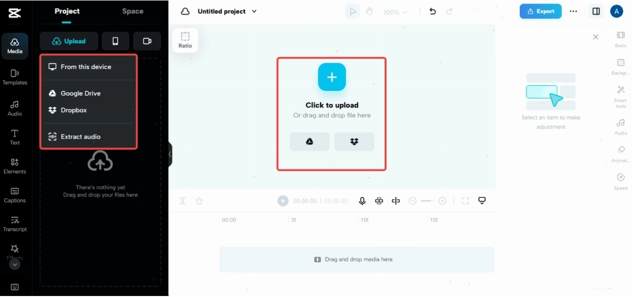Chọn Project trong CapCut cho máy tính