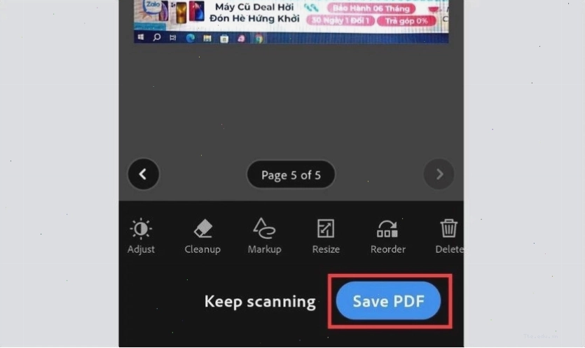Chọn Save PDF để lưu file vừa tạo trên Adobe Scan