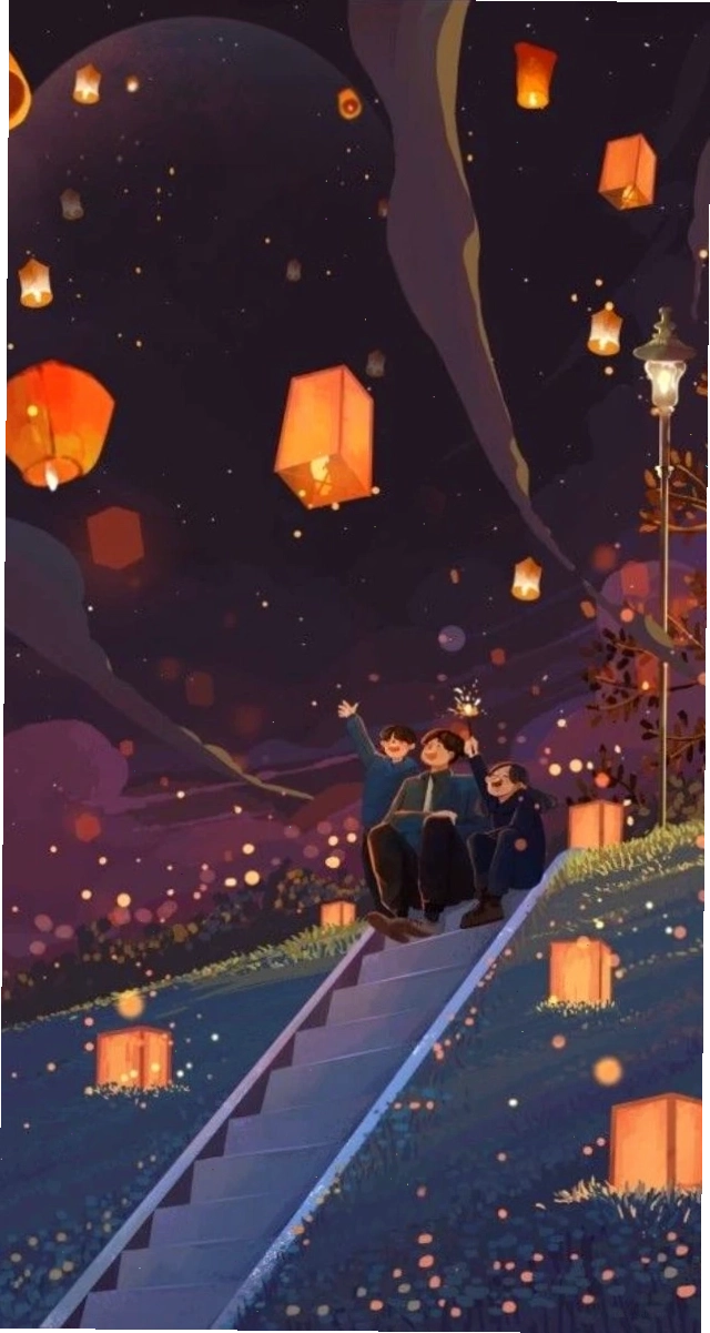 Cô gái anime bên đèn lồng đón Tết