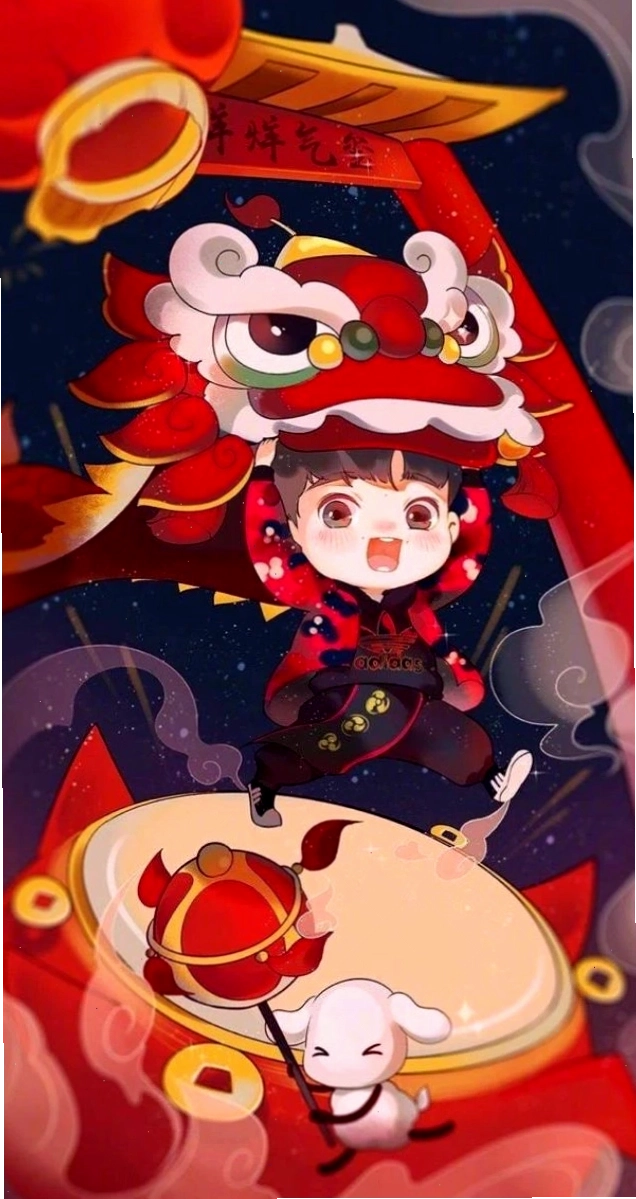 Cô gái anime dễ thương trong không khí Tết