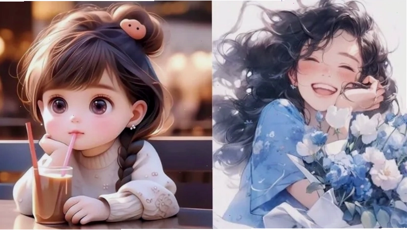 Cô gái mắt tròn xoe đáng yêu đang thưởng thức ly cà phê