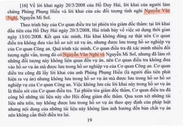 Cơ quan điều tra làm việc vụ án Hồ Duy Hải