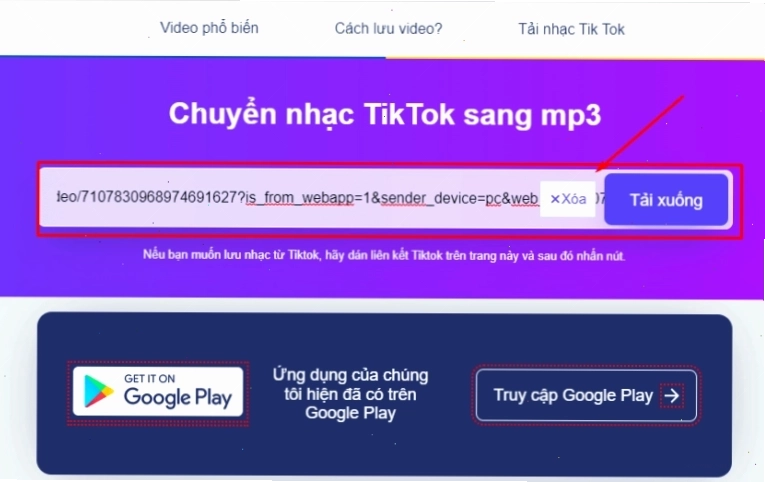 Dán liên kết video TikTok để tải âm thanh