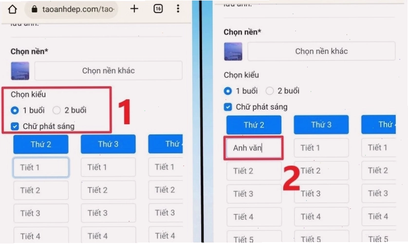 Điền tên môn học vào thời khóa biểu