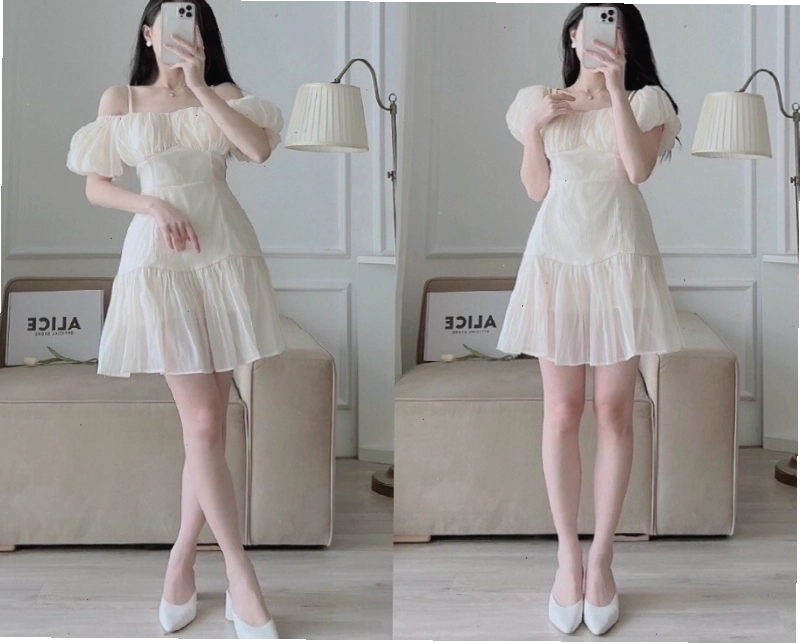 Gái xinh mặc váy trắng cực xinh với thiết kế quyến rũ