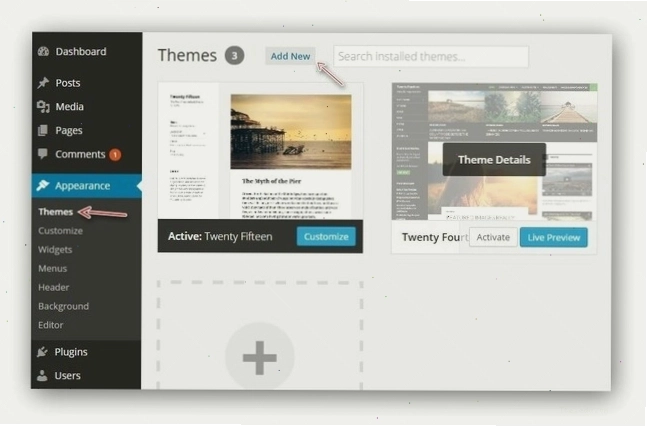 Giao diện cài đặt theme WordPress