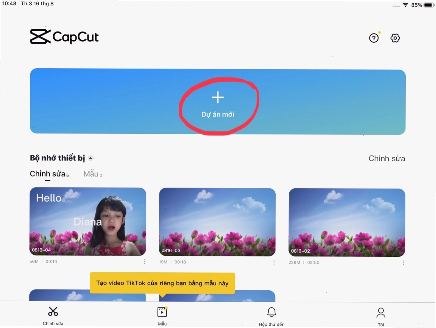 Giao diện chỉnh sửa video trên ứng dụng Capcut