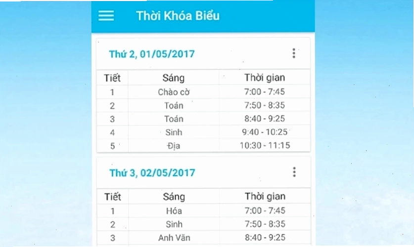 Giao diện một ứng dụng tạo thời khóa biểu trên điện thoại