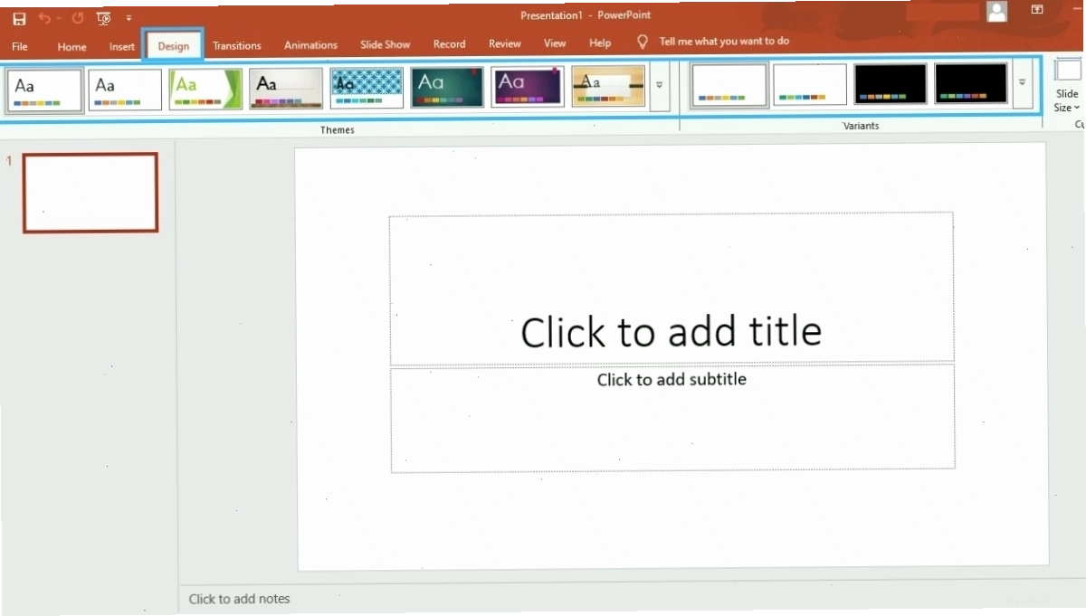 Giao diện PowerPoint với các theme có sẵn