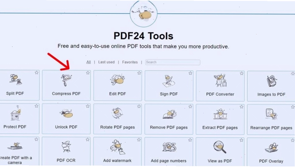 Giao diện sử dụng công cụ nén PDF của PDF24 Tools