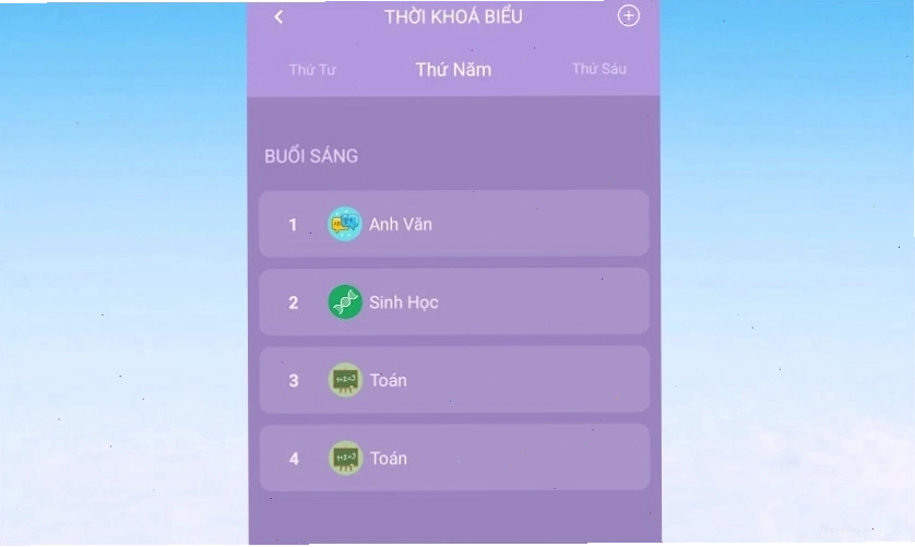 Giao diện ứng dụng Elisa tạo thời khóa biểu
