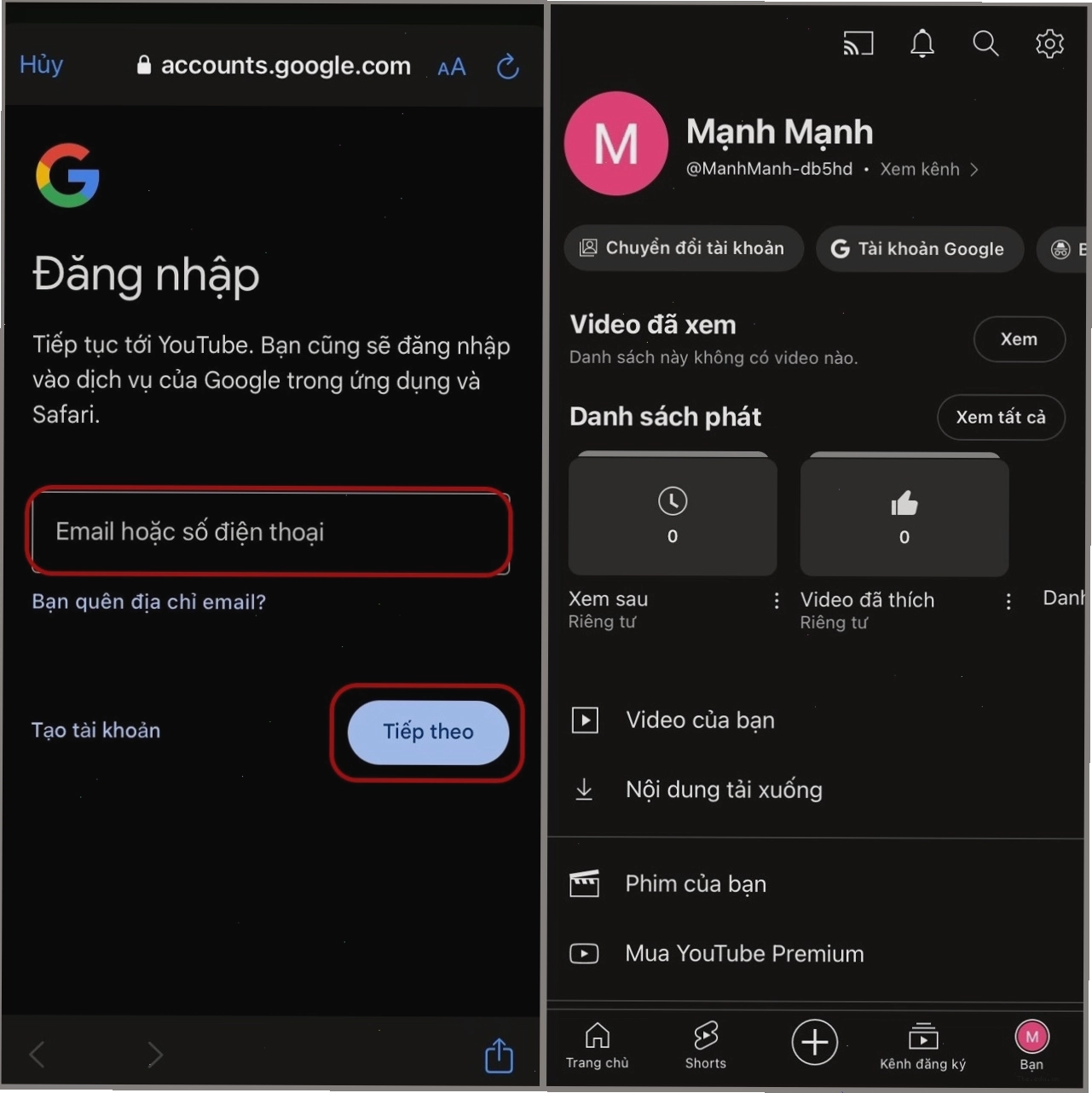 Hoàn tất đăng nhập hoặc tạo tài khoản Google để có kênh YouTube
