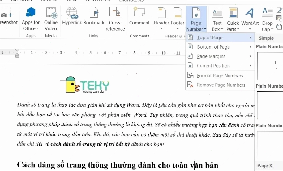 Hướng dẫn cách đánh số trang thông thường trong Word