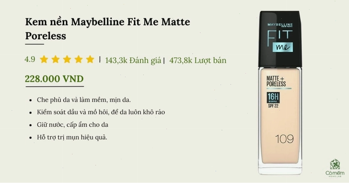Kem nền Maybelline Fit Me Matte + Poreless cho da dầu mụn
