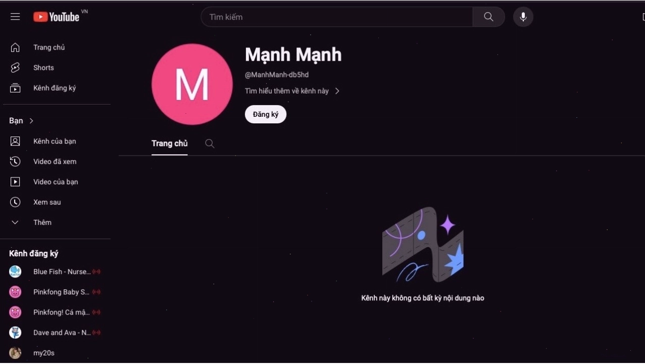 Kênh YouTube đã tạo thành công trên máy tính