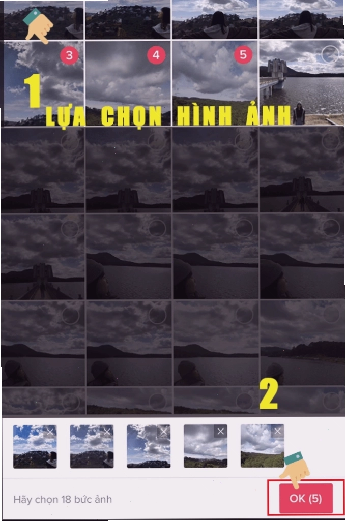 Lựa chọn các hình ảnh muốn ghép thành video TikTok