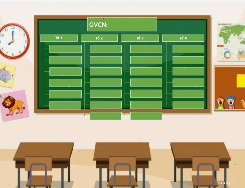 Mẫu sơ đồ lớp học 4 dãy được thiết kế trên Word