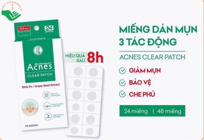 Miếng dán mụn Acnes Clear Patch giúp làm dịu và kháng khuẩn cho vùng da mụn