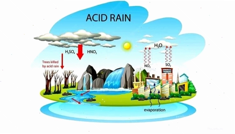 Minh họa quá trình hình thành mưa axit từ khí thải công nghiệp