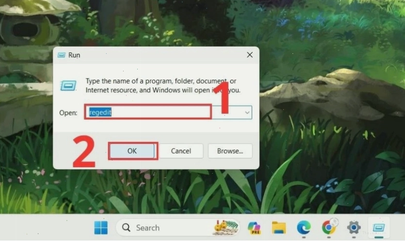 Mở hộp thoại Run và gõ regedit