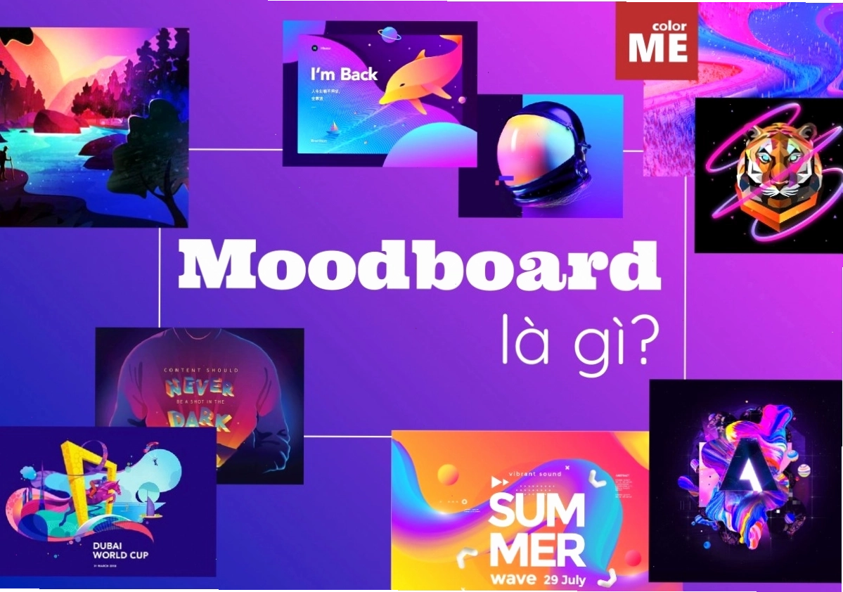 Moodboard được bố cục theo lưới, với các hình ảnh và yếu tố thiết kế được căn chỉnh ngay ngắn