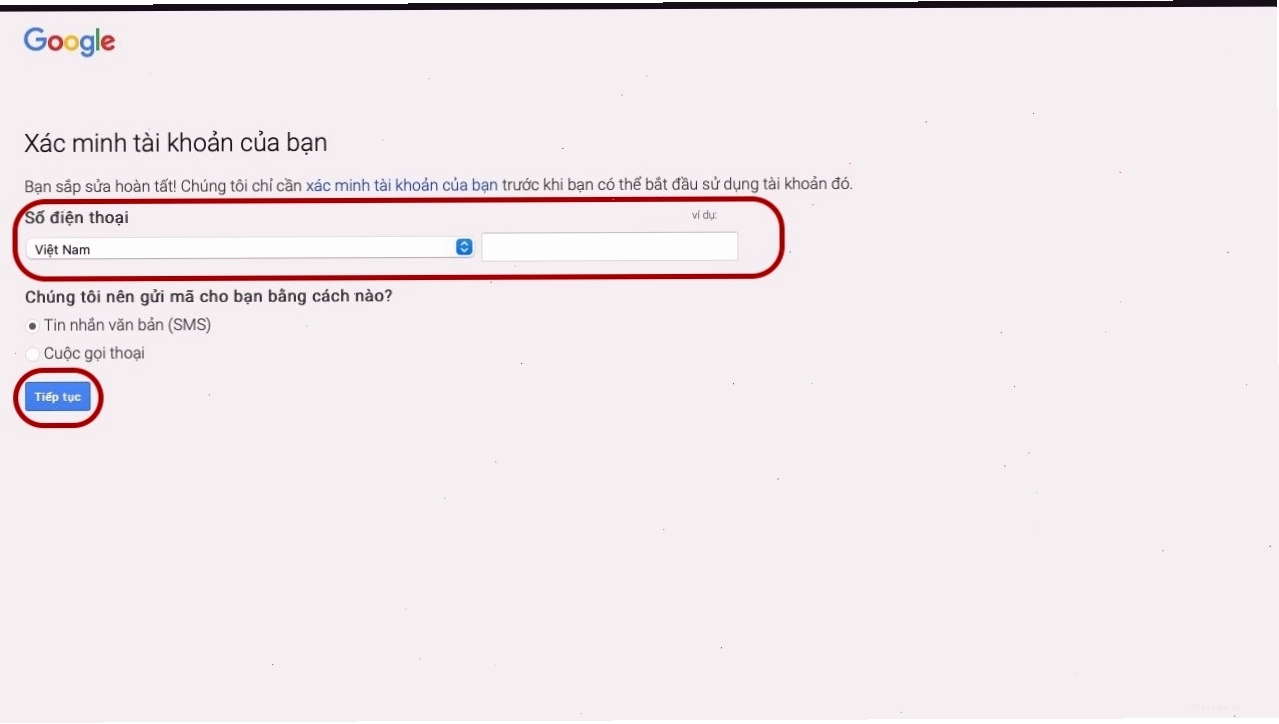 Nhập số điện thoại để xác minh kênh YouTube