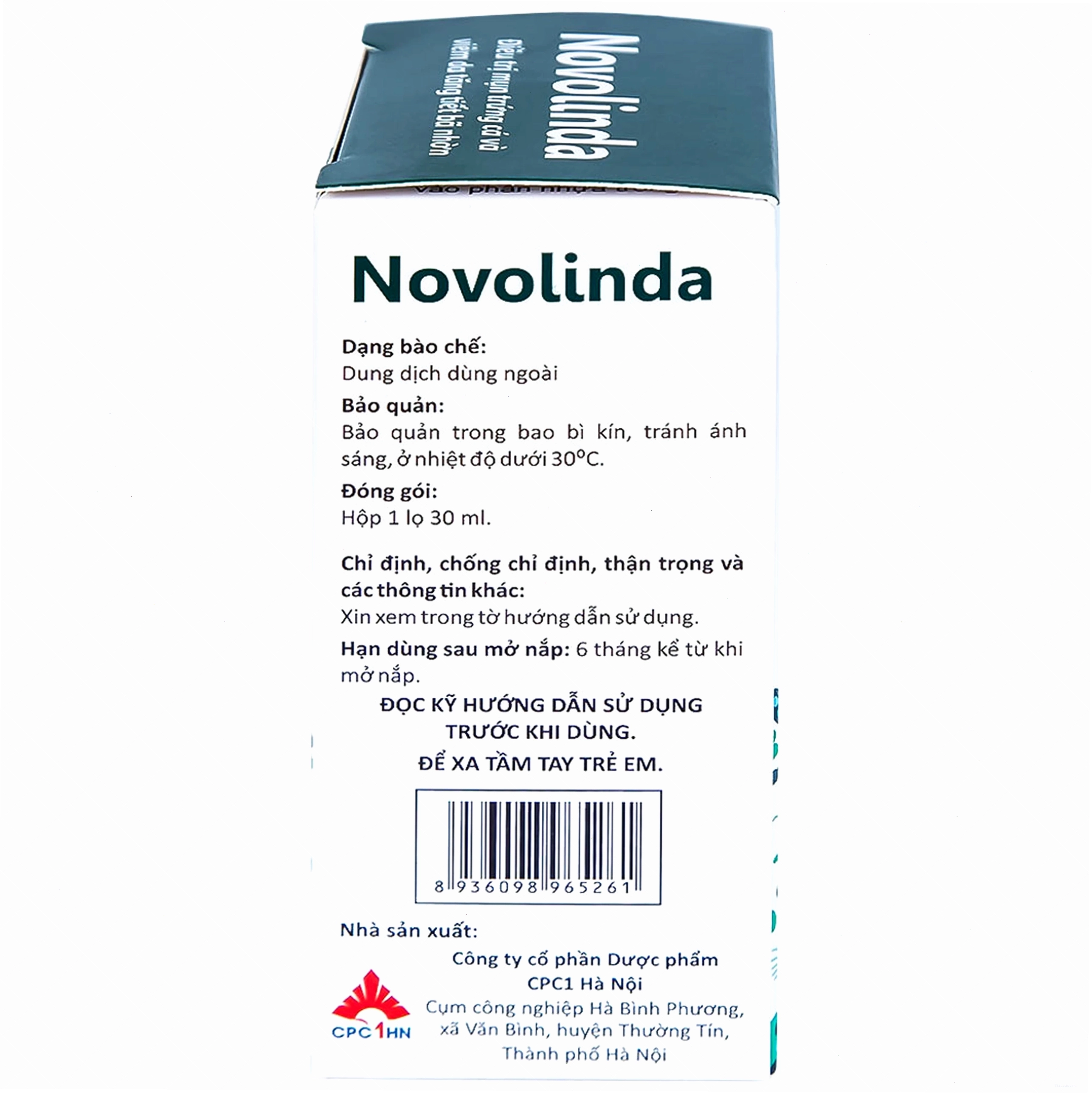 Thông tin sản phẩm Novolinda trên bao bì