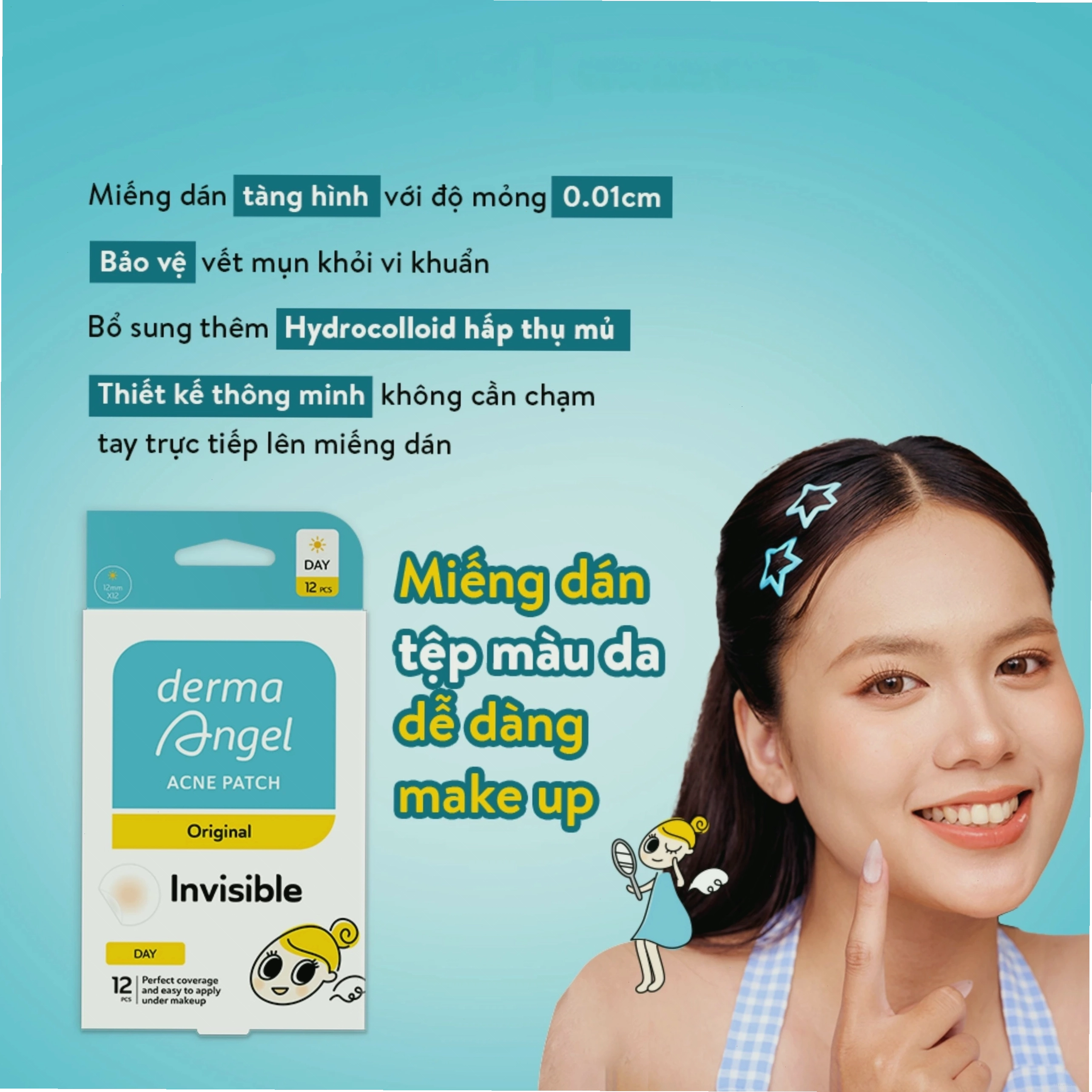 Trang điểm tự tin với miếng dán che mụn Derma Angel
