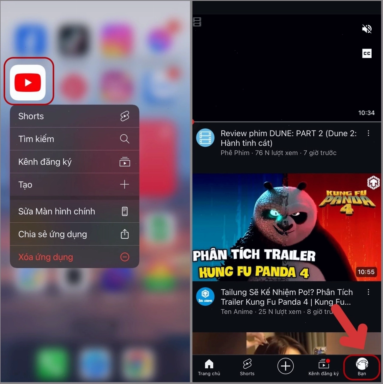 Truy cập mục Bạn trên ứng dụng YouTube điện thoại
