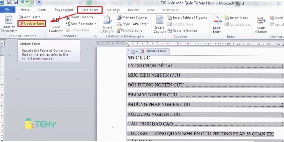 Tùy chỉnh mục lục trong Word