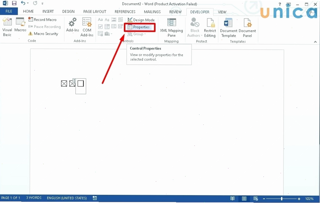 Tùy chỉnh thuộc tính của ô vuông Checkbox trong Word