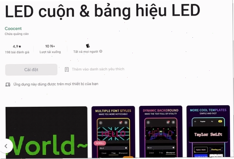 Ứng dụng chạy chữ LED cuộn và bảng hiệu LED trên Android