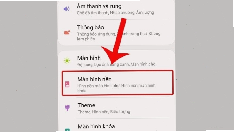 Vào Cài đặt và chọn mục Màn hình nền trên Android