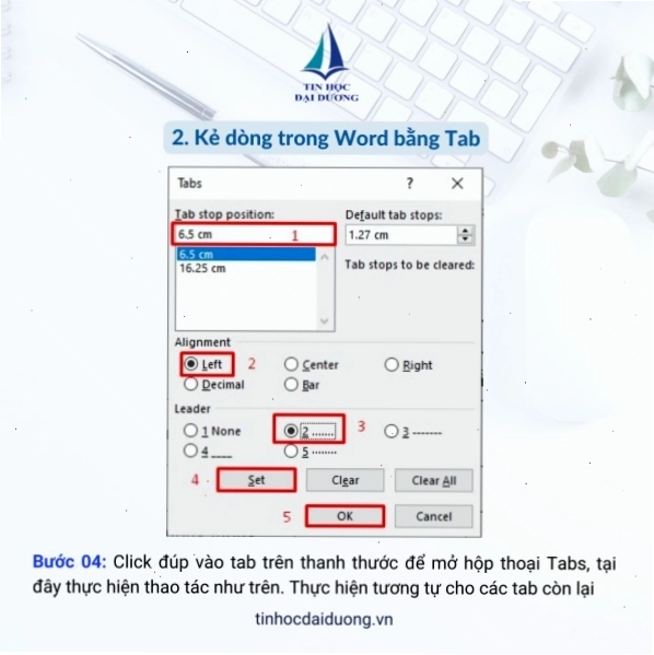 Ví dụ tạo dòng kẻ trong Word bằng Tab